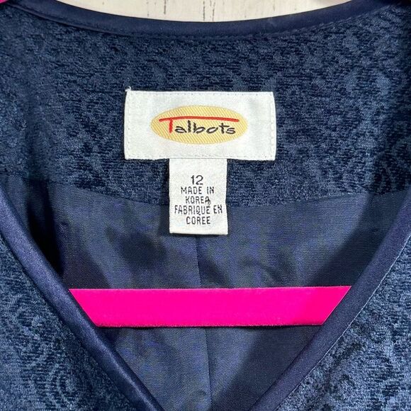 Vintage Talbots Navy Jacquard Silk Trim Blazer Classic Elegant Quiet Luxury - Picture 11 of 13